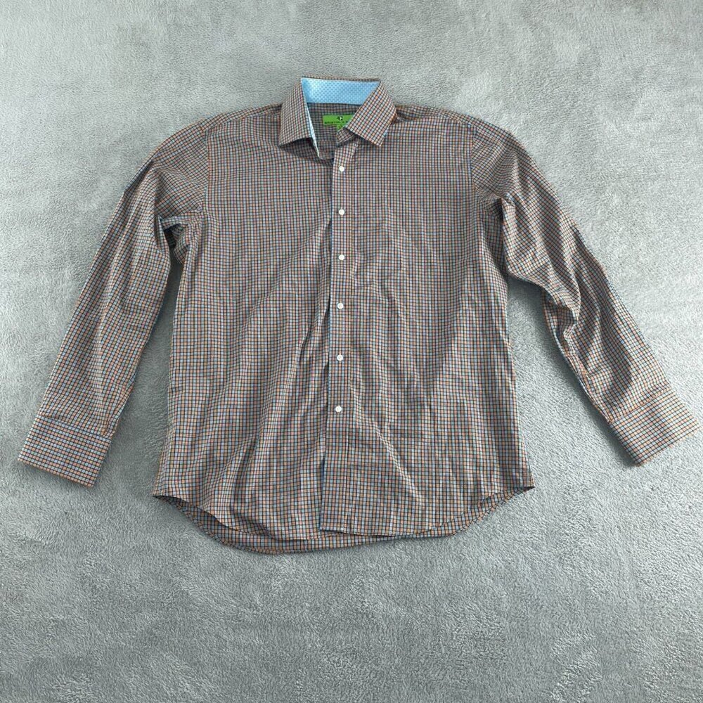 Mens Bristol & Bull L Long Sleeve Plaid Shirt Orange/Blue 4488
